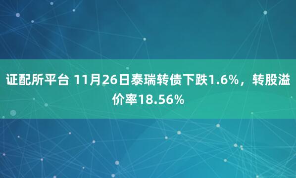 证配所平台 11月26日泰瑞转债下跌1.6%，转股溢价率18.56%