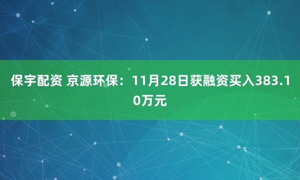 保宇配资 京源环保:11月28日获融资买入383.10万元