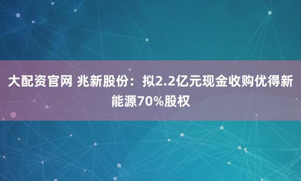 大配资官网 兆新股份：拟2.2亿元现金收购优得新能源70%股权